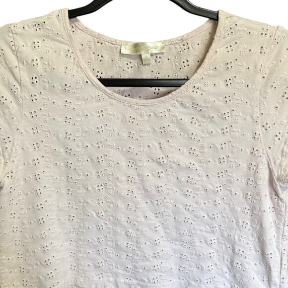 LoveShackFancy Rubin Cropped Tee Shirt Eyelet Short Sleeve Powder Pink Size Smal - Picture 4 of 11